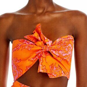 RHODE 'Toni' Twist-Front Strapless Linen Bandeau Top, Coral Reef Grande